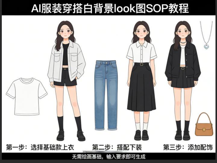 AI服装穿搭白背景look图SOP教程,不用会画画,提几句具体要求,AI就能还你一个奇迹-聚业