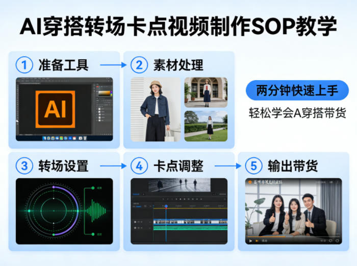 AI穿搭转场卡点视频制作SOP教学,两分钟快速上手,轻松学会AI穿搭带货-聚业