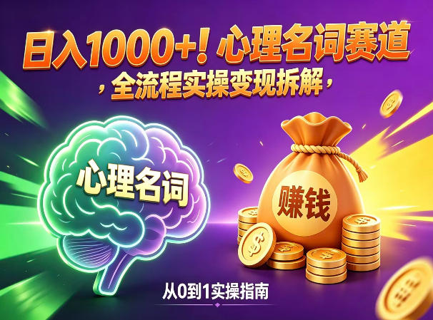 心理名词赛道，新手小白也能做，全流程项目拆解，单日变现1k+-聚业