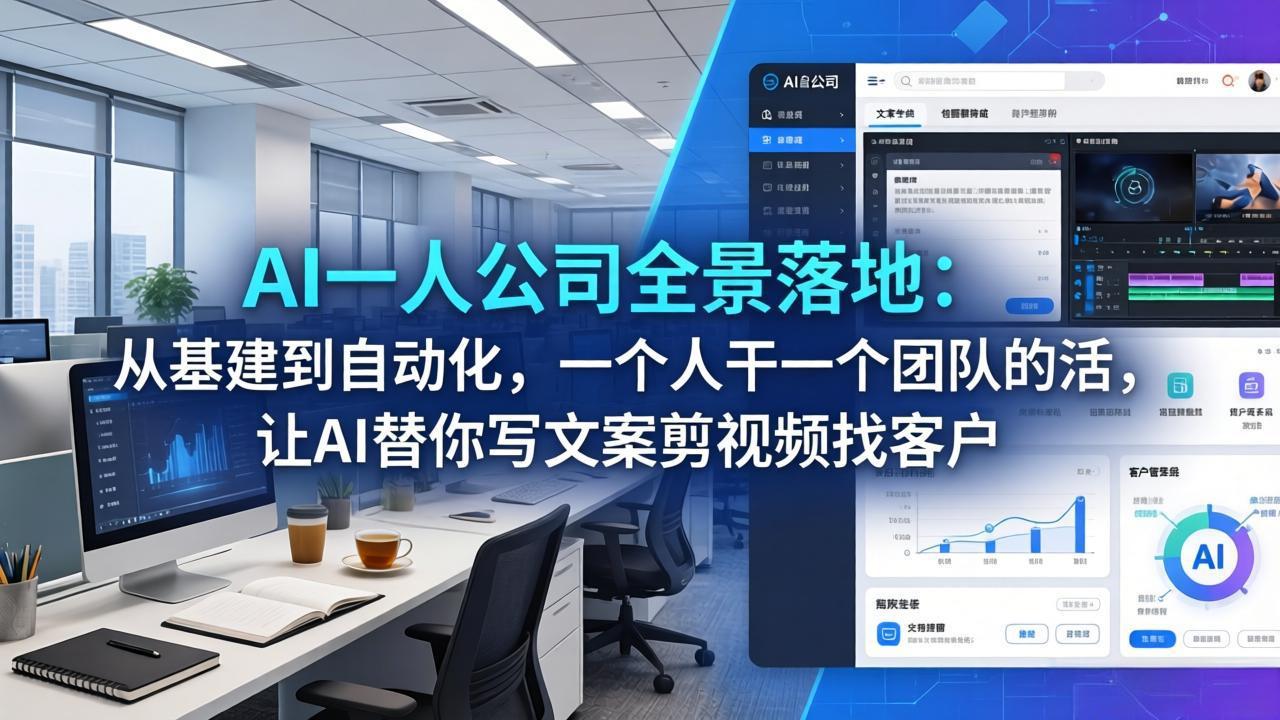 AI一人公司全景落地：从基建到自动化，一个人干一个团队的活，让AI替你写文案剪视频找客户-聚业