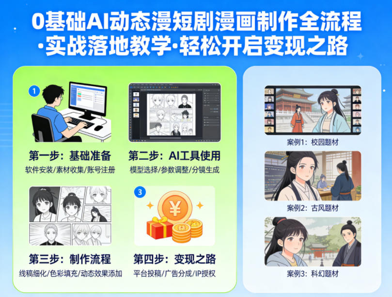 0基础AI动态漫短剧漫画制作全流程，实战落地教学，轻松开启变现之路-聚业