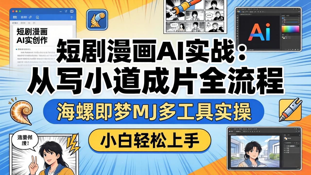 短剧漫画AI实战：从写小说到成片全流程，海螺即梦MJ多工具实操，小白轻松上手-聚业