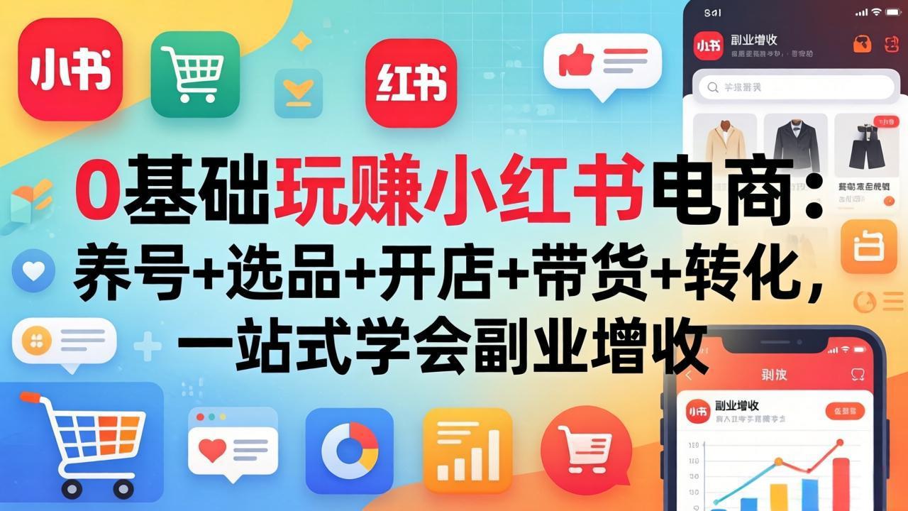 0基础玩赚小红书电商：养号+选品+开店+带货+转化，一站式学会副业增收-聚业