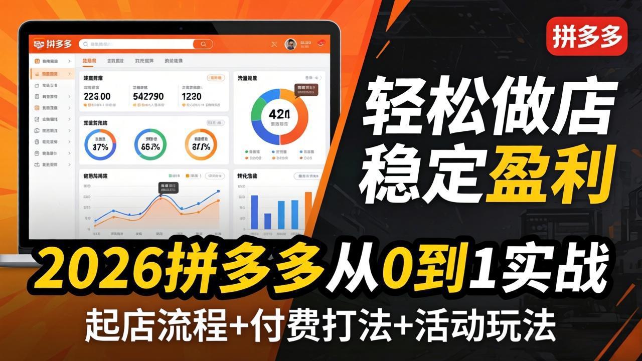 2026拼多多从0到1实战-4月更新:最新起店流程+付费打法+活动玩法,轻松做店稳定盈利-聚业