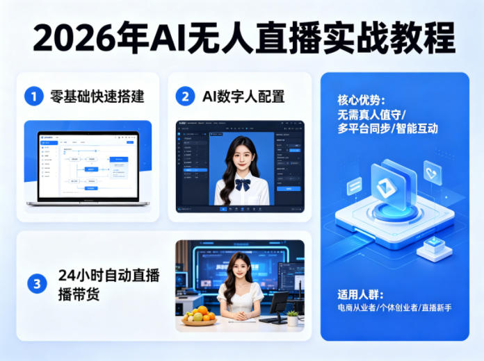 2026年AI无人直播实战教程,零基础也能快速搭建AI数字人无人直播间,实现24小时自动直播带货-聚业