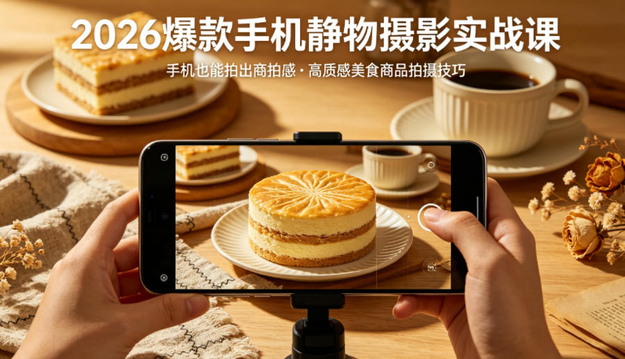 2026爆款手机静物摄影实战课,手机也能拍出商拍感,学会拍出高质感美食商品-聚业