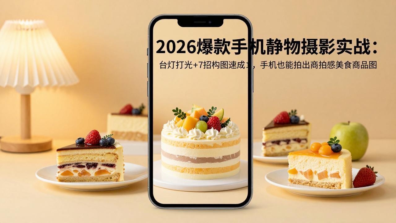 2026爆款手机静物摄影实战:台灯打光+7招构图速成,手机也能拍出商拍感美食商品图-聚业