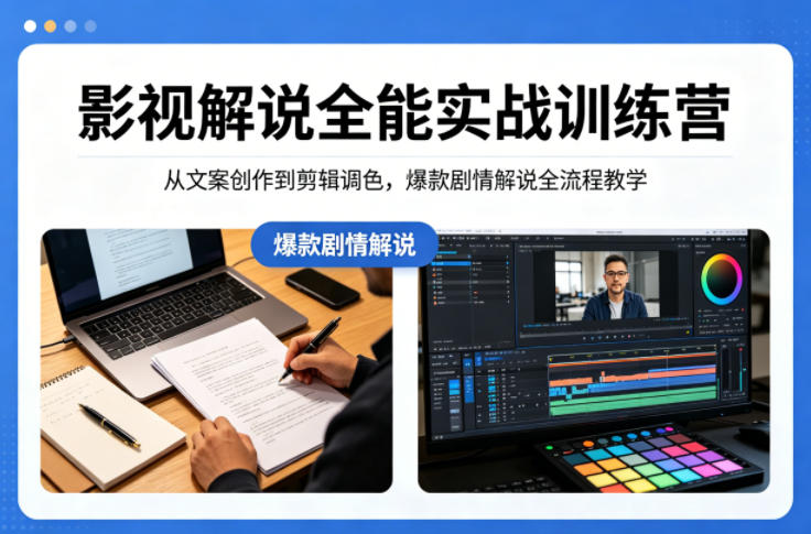 影视解说全能实战训练营:从文案创作到剪辑调色,爆款剧情解说全流程教学-聚业