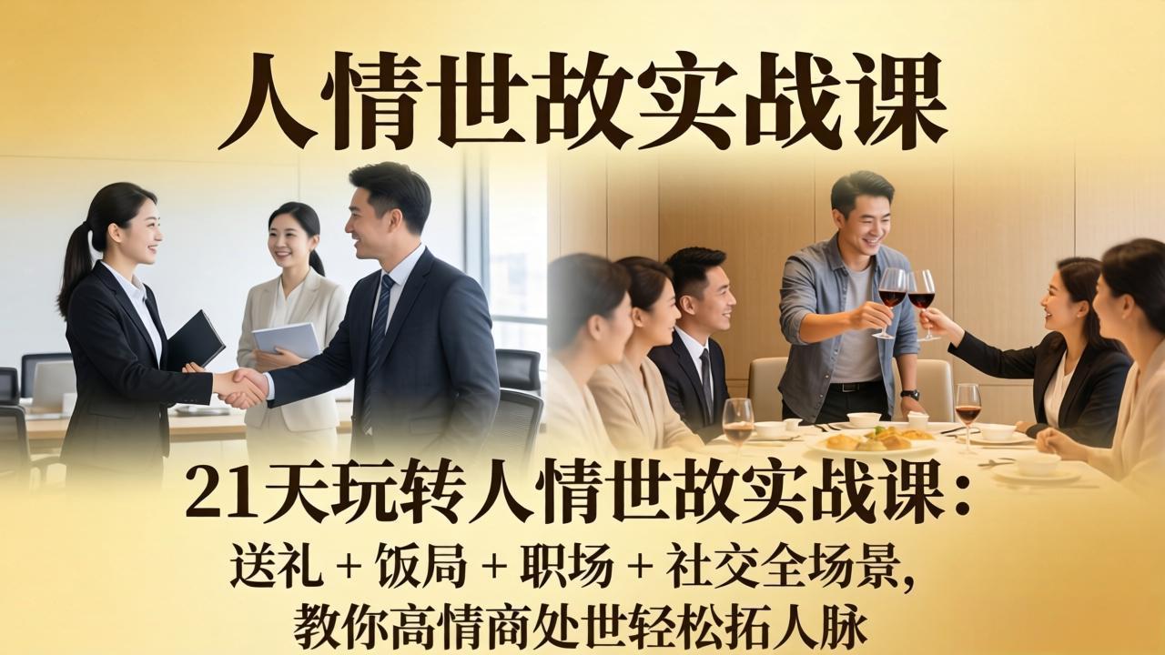 21 天玩转人情世故实战课:送礼 + 饭局 + 职场 + 社交全场景,教你高情商处世轻松拓人脉-聚业