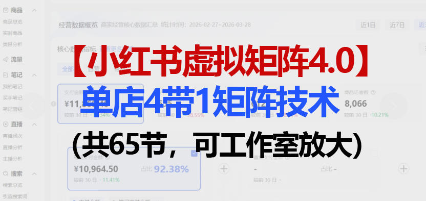 小红书虚拟矩阵4.0技术:单店4带1矩阵(共65节,可工作室放大)-聚业