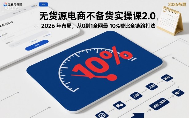无货源电商不备货实操课2.0，2026年布局，从0到1全网最低10%费比全链路打法【更新26年4月】-聚业