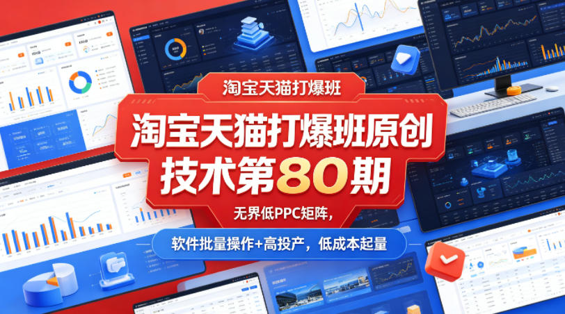 淘宝天猫打爆班原创技术第80期，无界低PPC矩阵，软件批量操作+高投产，低成本起量-聚业