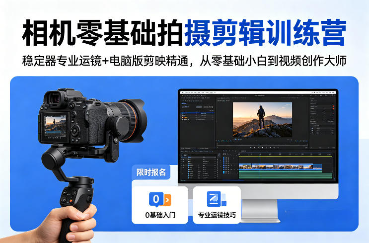 相机零基础拍摄剪辑训练营:稳定器专业运镜+电脑版剪映精通,从零基础小白到视频创作大师-聚业
