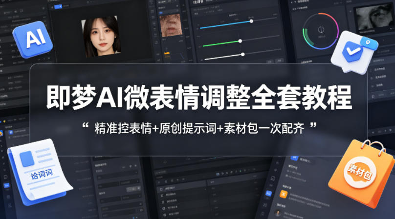即梦AI微表情调整全套教程,精准控表情+原创提示词+素材包一次配齐-聚业