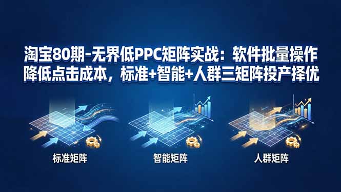 淘宝80期-无界低PPC矩阵实战:软件批量操作降低点击成本,标准+智能+人群三矩阵投产择优-聚业