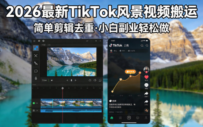 2026最新TikTok风景视频搬运简单剪辑去重小白副业月入 8000-聚业