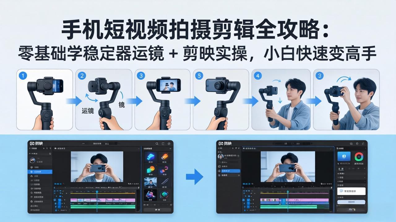 手机短视频拍摄剪辑全攻略：零基础学稳定器运镜 + 剪映实操，小白快速变高手-聚业