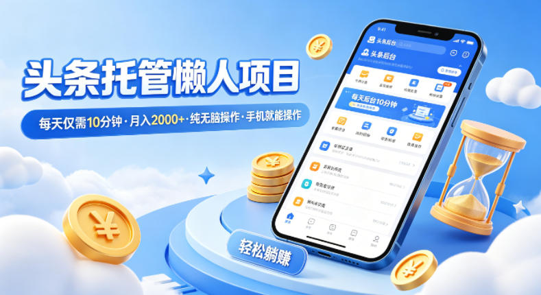 头条托管懒人项目，每天仅需10分钟，月入2000+，纯无脑操作，手机就能操作【揭秘】-聚业