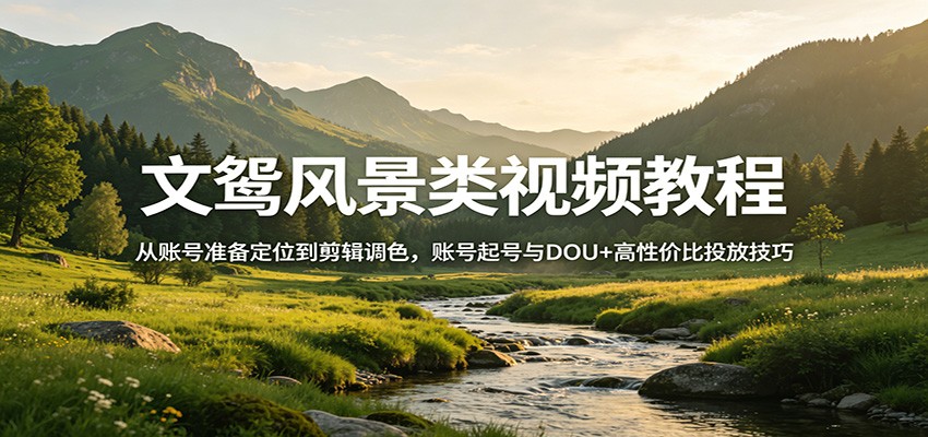 文鸳风景类视频教程：从账号准备定位到剪辑调色，账号起号与DOU+高性价比投放技巧-聚业