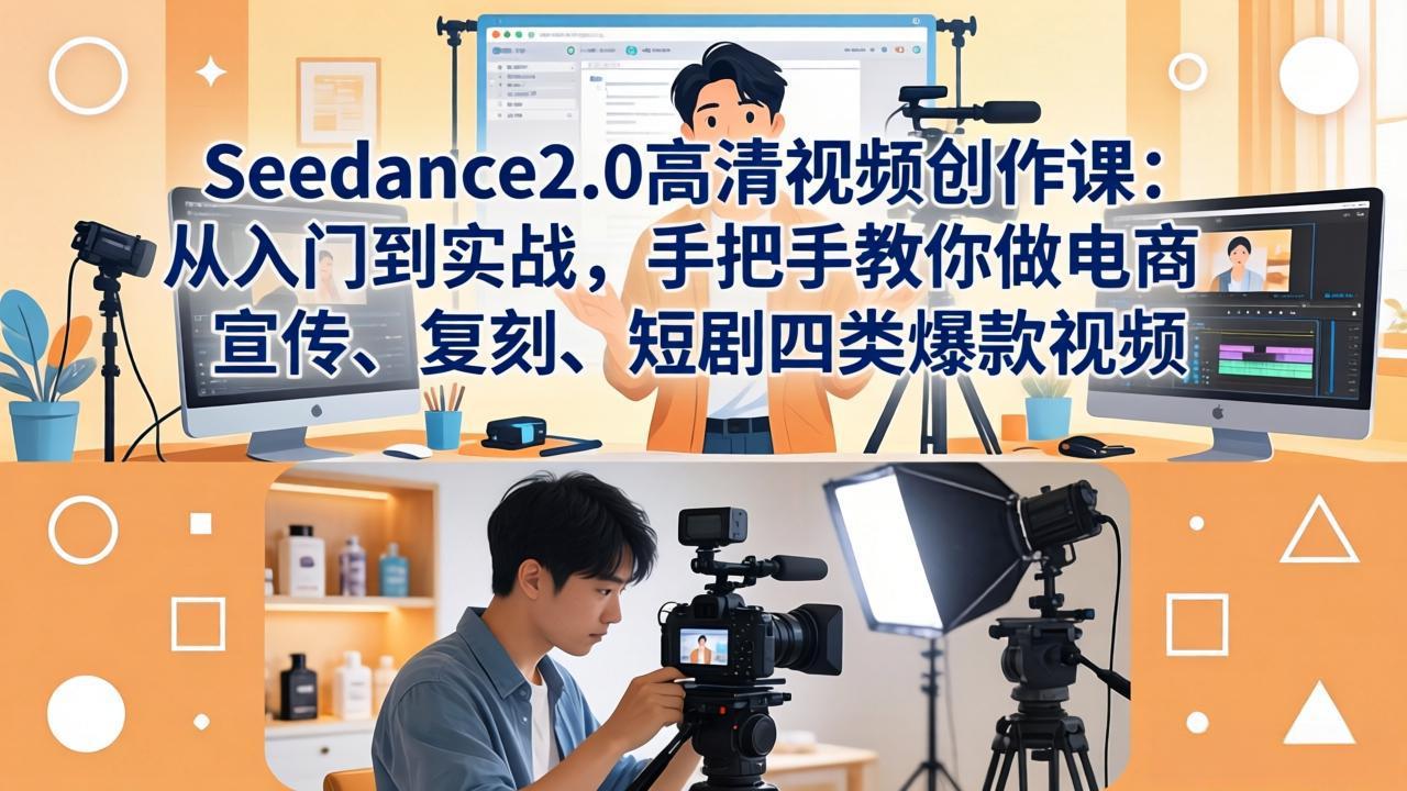 Seedance2.0高清视频创作课：从入门到实战，手把手教你做电商、宣传、复刻、短剧四类爆款视频-聚业