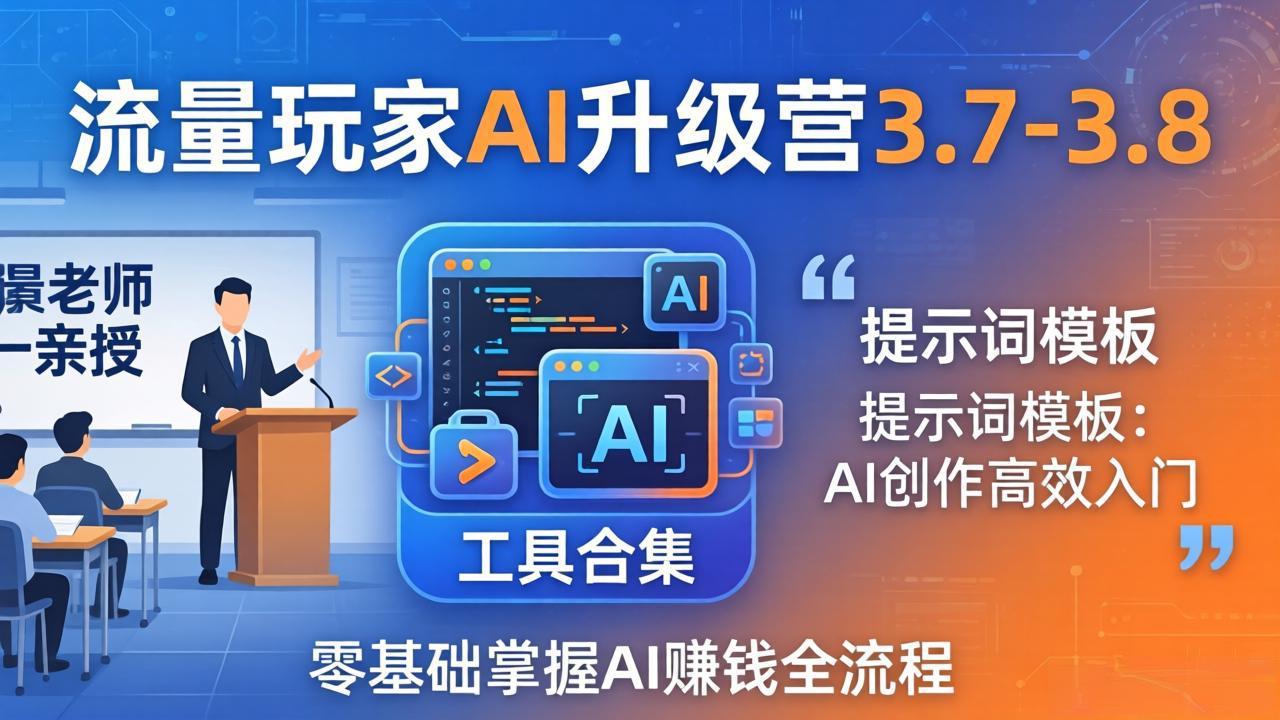 流量玩家AI升级营3.7-3.8全套资料：多老师亲授+工具合集+提示词模板，零基础掌握AI赚钱全流程-聚业