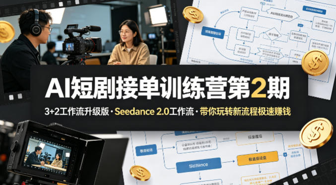 AI短剧接单训练营第2期，3+2工作流升级版，Seedance 2.0工作流，带你玩转新流程极速賺钱-聚业