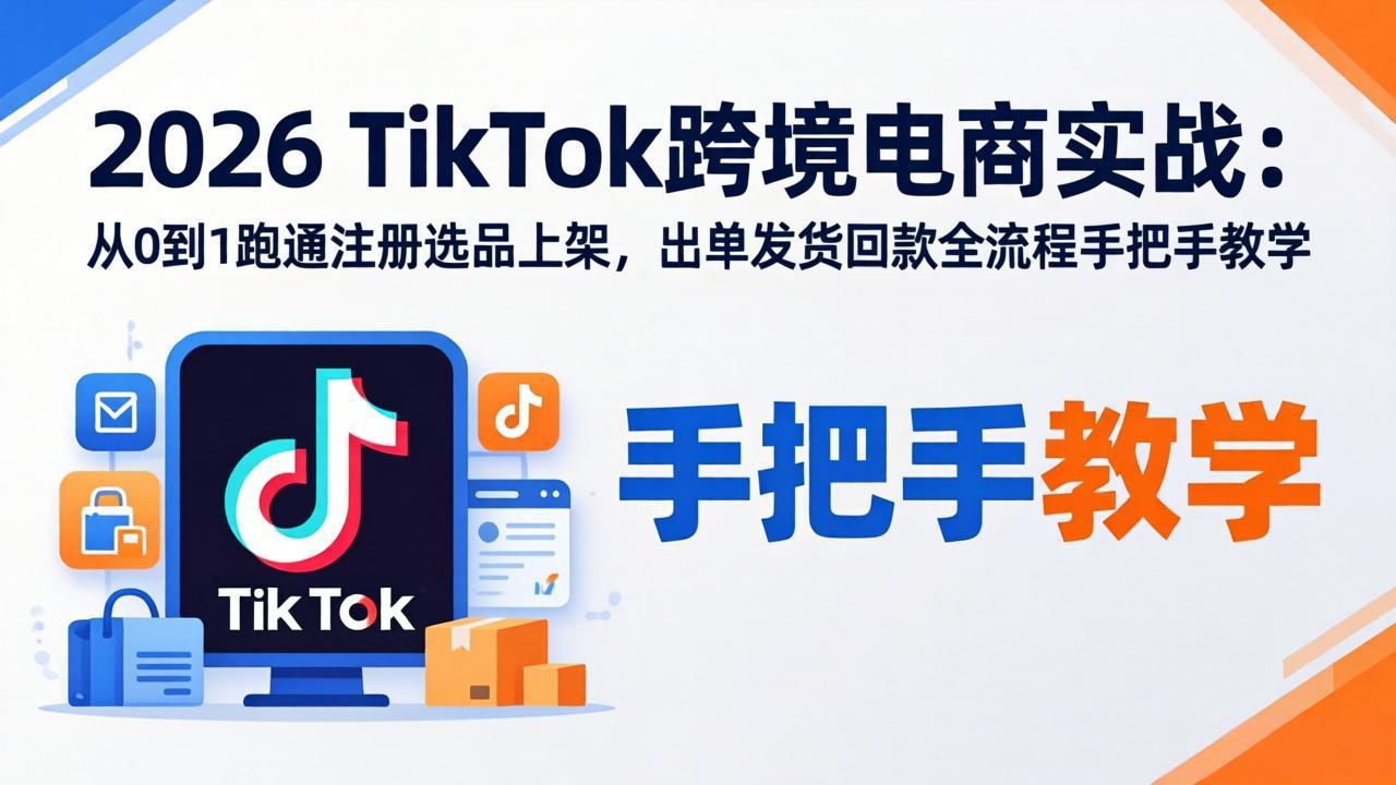 2026TikTok跨境电商实战-更新:从0到1跑通注册选品上架,出单发货回款全流程手把手教学-聚业