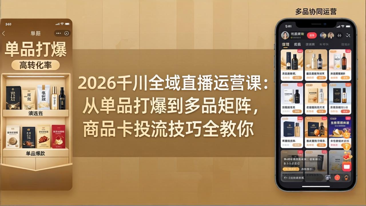 2026千川全域直播运营课:从单品打爆到多品矩阵,商品卡投流技巧全教你-聚业