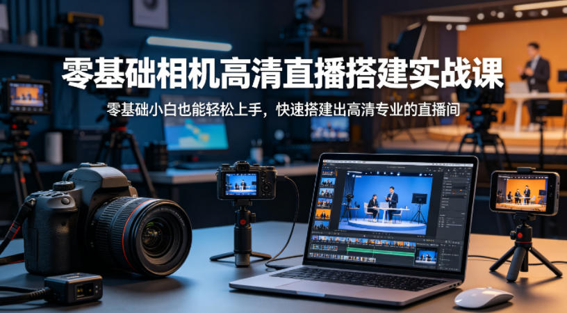 零基础相机高清直播间搭建实战课,小白也能轻松上手,快速搭建出高清专业的直播间-聚业