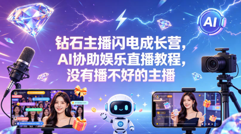 钻石主播闪电成长营,Al协助娱乐直播教程,没有播不好的主播-聚业