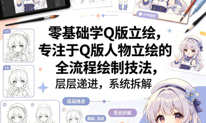 零基础学Q版立绘,专注于Q版人物立绘的全流程绘制技法,层层递进,系统拆解-聚业