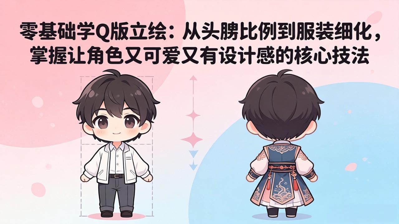 零基础学Q版立绘:从头身比例到服装细化,掌握让角色又可爱又有设计感的核心技法-聚业