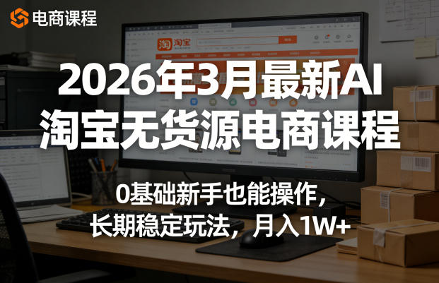 2026年3月最新AI淘宝无货源电商课程,0基础新手也能操作,长期稳定玩法,月入1W+(更新0415)-聚业