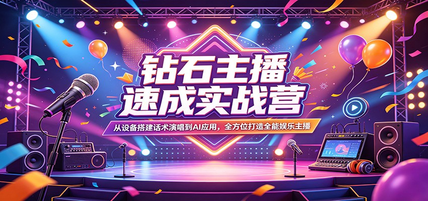 钻石主播速成实战营：从设备搭建话术演唱到AI应用，全方位打造全能娱乐主播-聚业