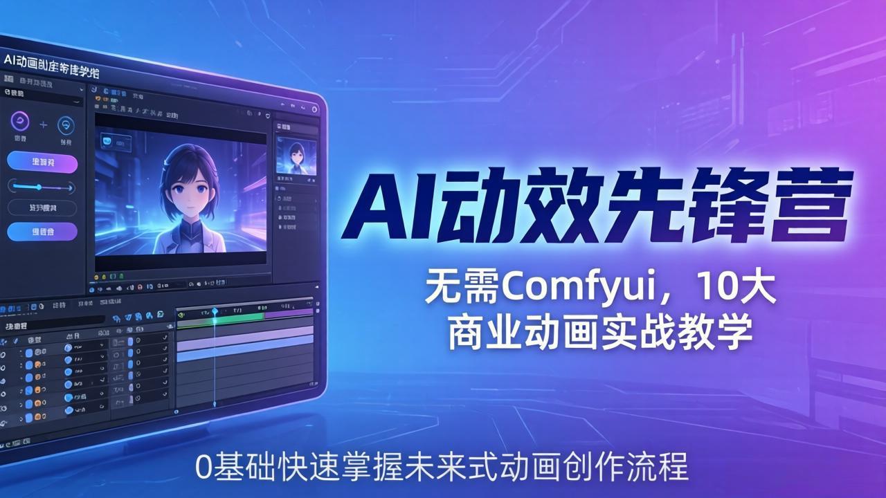 AI 动效先锋营：无需Comfyui，10大商业动画实战教学，0基础快速掌握未来式动画创作流程-聚业