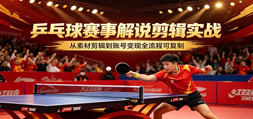 乒乓球赛事解说剪辑实战,从素材剪辑到账号变现全流程可复制-聚业