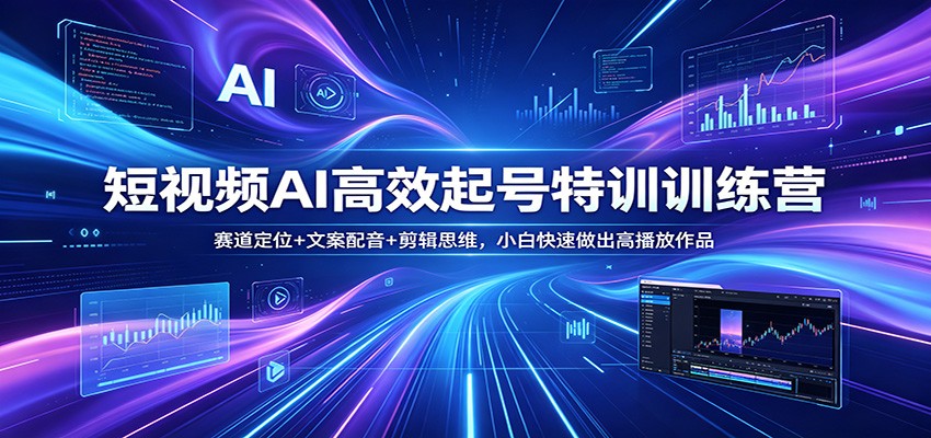 短视频AI高效起号特训训练营:赛道定位+文案配音+剪辑思维,小白快速做出高播放作品-聚业