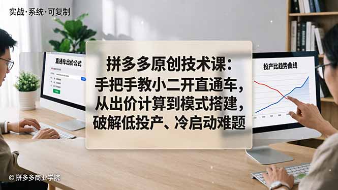 拼多多原创技术课：手把手教小二开直通车，从出价计算到模式搭建，破解低投产、冷启动难题-聚业