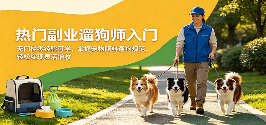 热门副业遛狗师入门,无门槛零经验可学,掌握宠物照料遛狗规范,轻松实现灵活增收-聚业