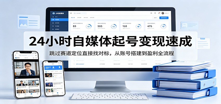 24小时自媒体起号变现速成，跳过赛道定位直接找对标，从账号搭建到盈利全流程-聚业