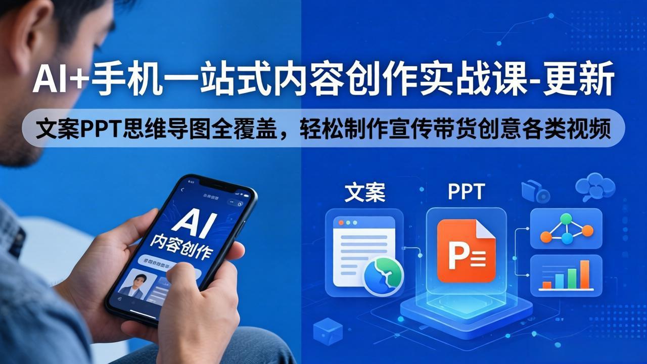 AI+手机一站式内容创作实战课-更新，文案PPT思维导图全覆盖，轻松制作宣传带货创意各类视频-聚业