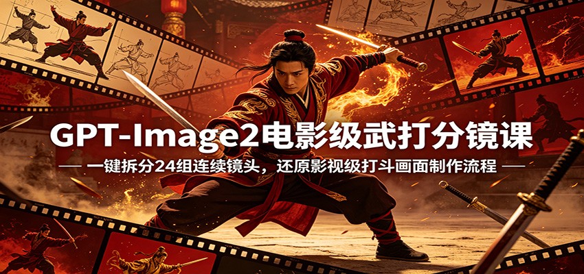 GPT-Image2电影级武打分镜课:一键拆分24组连续镜头,还原影视级打斗画面制作流程-聚业