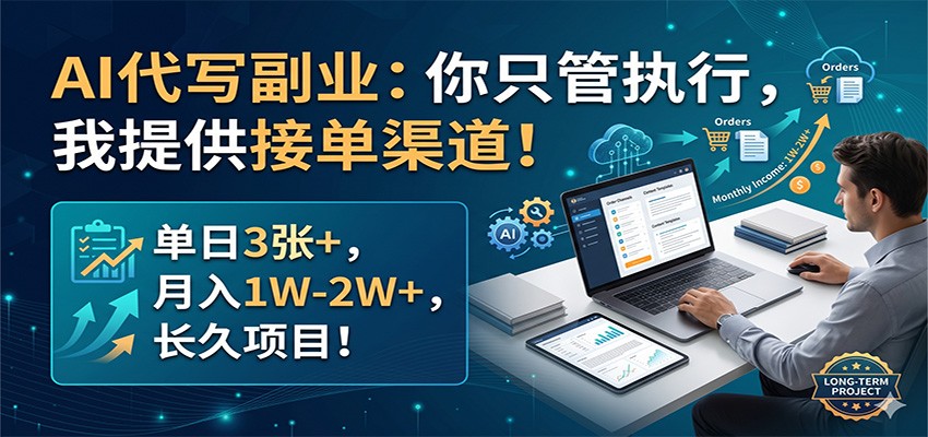 AI代写副业:你只管执行,我提供接单渠道!单日3张+,月入1W-2W+,长久项目-聚业