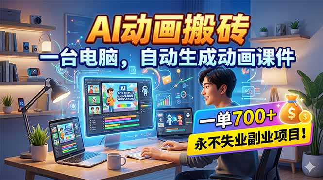 AI动画搬砖，一台电脑，自动生成动画课件，一单800+  永不失业副业项目！-聚业