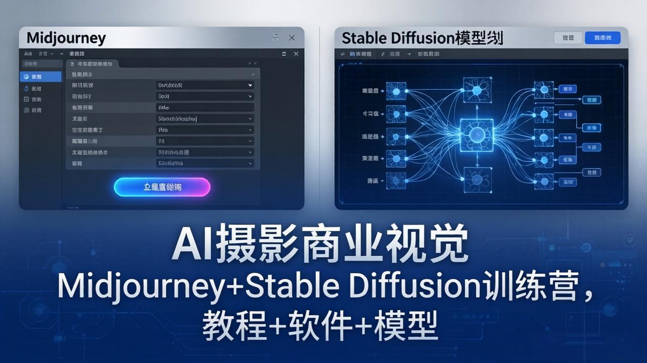 AI摄影商业视觉Midjourney+Stable Diffusion训练营,教程+软件+模型-聚业