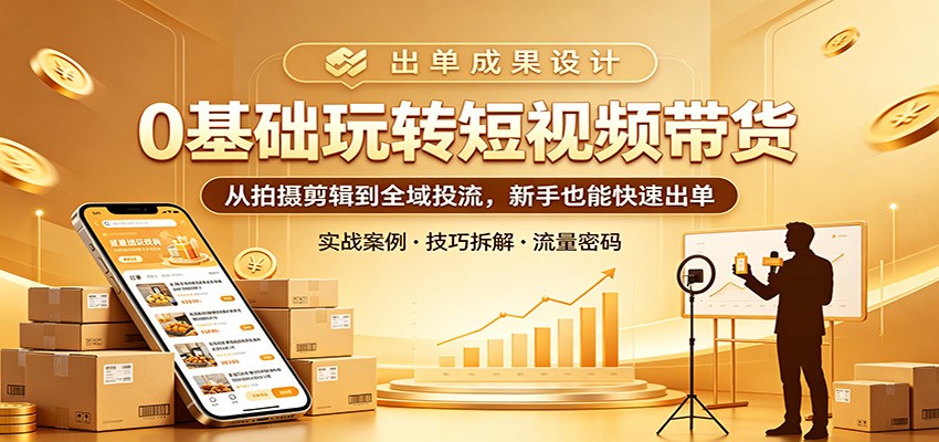 0基础玩转短视频带货:从拍摄剪辑到全域投流,新手也能快速出单-聚业