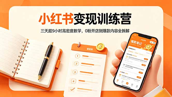 小红书变现训练营：三天超9小时高密度教学，0粉开店到爆款内容全拆解-聚业