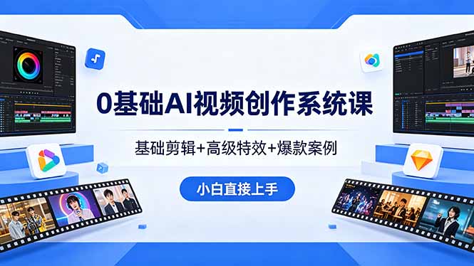 0基础AI视频创作系统课，基础剪辑+高级特效+爆款案例，小白直接上手-聚业