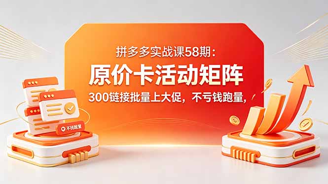 拼多多实战课58期：原价卡活动矩阵，300链接批量上大促，不亏钱跑量-聚业