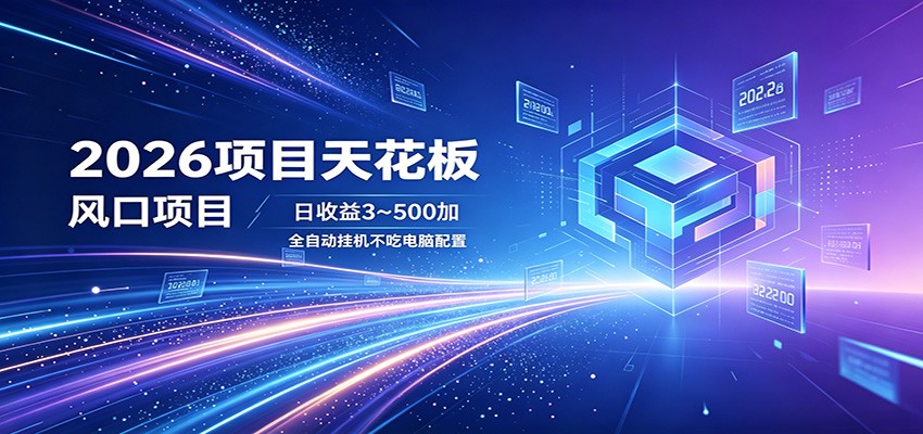 2026项目天花板,风口项目,日收益3~500+全自动挂机,不吃配置-聚业